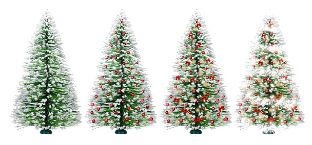 Christmas tree with red balls isolated against white background