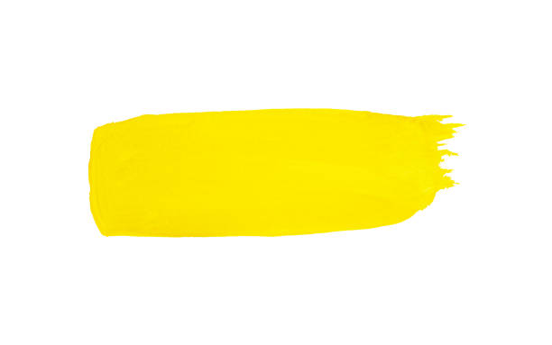 brush stroke of yellow paint, on a white background brush stroke of yellow paint, on a white background, close-up mosman stock illustrations