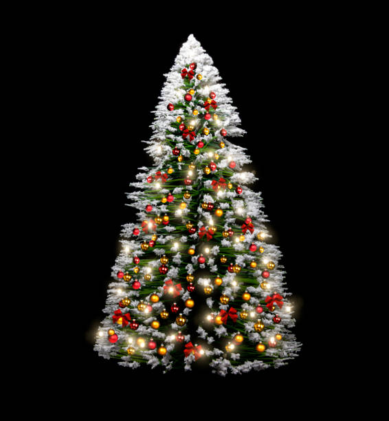 istock Christmas tree with red balls isolated against dark background 1442150437