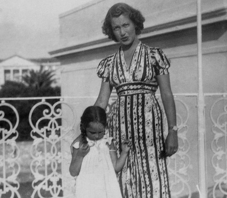 Mother with her daughter on the balcony in 1952.