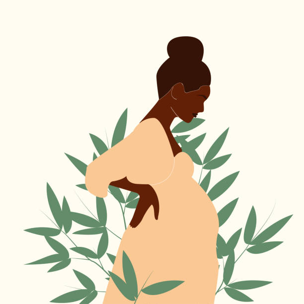 Black pregnant woman with nature and leaves background. Concept vector illustration in minimal style. EPS 10. Black pregnant woman with nature and leaves background. Concept vector illustration in minimal style. EPS 10. pregnant clipart stock illustrations