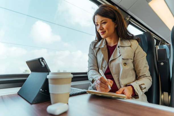 istock Single business woman commuting, on the move. 1442157366