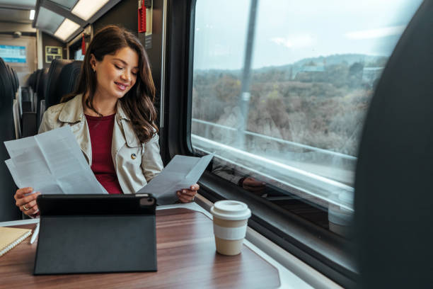 istock Beautiful businesswoman going home from work 1442157641
