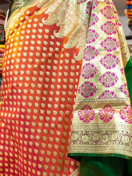 istock Banarasi saree with beautiful texture and hand work on it. 1442161231