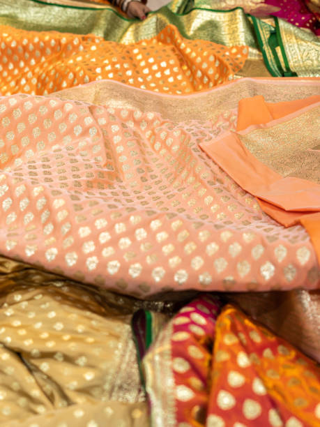 istock Banarasi saree with beautiful texture and hand work on it. 1442161294