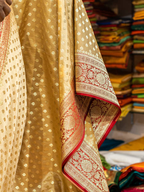 istock Banarasi saree with beautiful texture and hand work on it. 1442161596