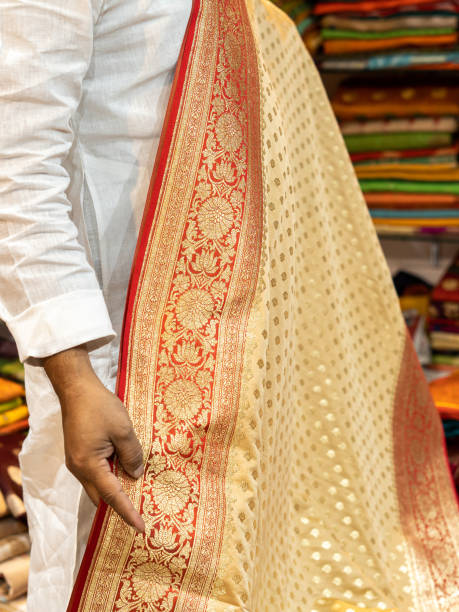 istock Banarasi saree with beautiful texture and hand work on it. 1442161597