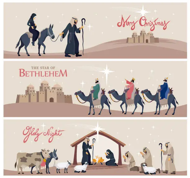 Vector illustration of Nativity Scene Banners.