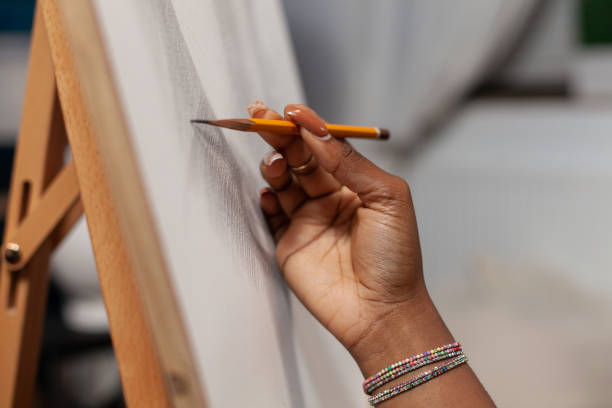 istock Close up of unidentified artist making drawing 1442163893