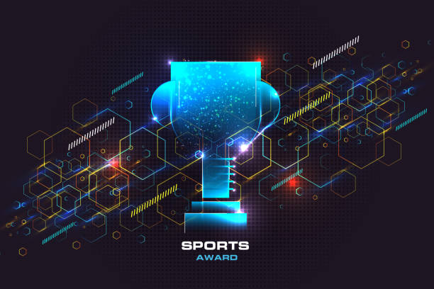 ilustrações de stock, clip art, desenhos animados e ícones de neon champions cup. sports trophy, a prize to the winner - competitive sport flash