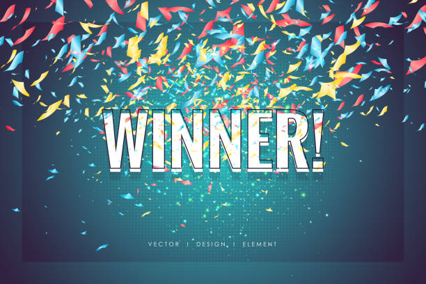 Winner word on dark background with colorful confetti. Winner word on dark background with colorful confetti. Winning vector illustration template. Congratulations with absolutely victory. stock illustration ticker tape stock illustrations