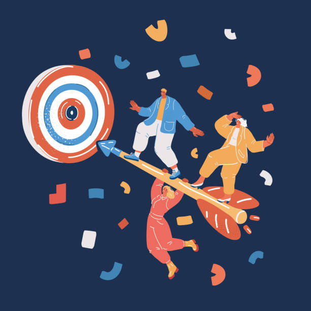 istock Cartoon vector illustration of Target and flying team on arrow. Goal achieve concept. 1442166965
