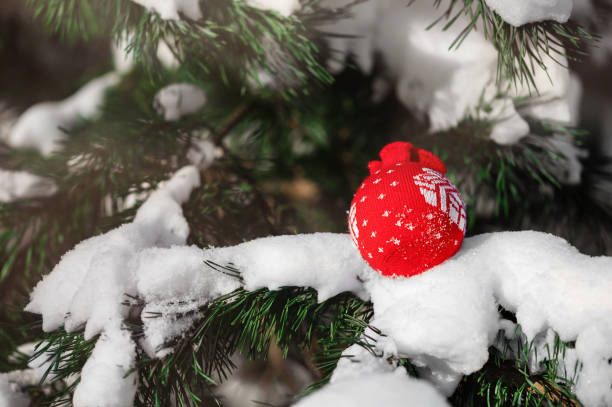 istock Decorative Christmas balls and Christmas tree on the snow. 1442167147