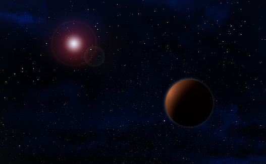 A giant rocky planet against a starfield. Composite image.