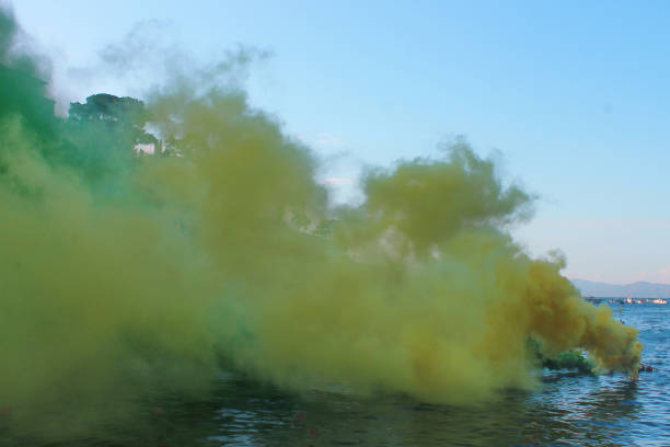 istock Colored smoke on water. Concept of celebration, creativity. 1442168954