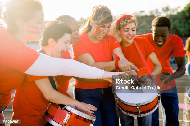 Group Of Men Playing Drums Stock Photo - Download Image Now - Adult, Adults Only, Anonymous - Activist Network