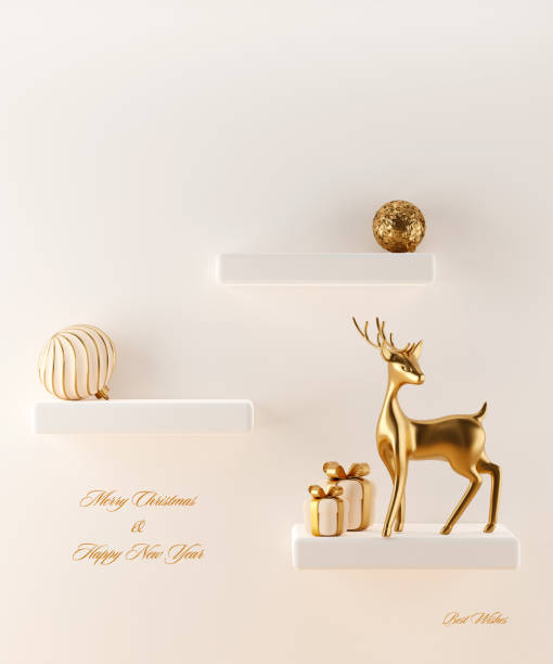 istock 3D abstract Christmas light background with beige Christmas decorations 1442172556