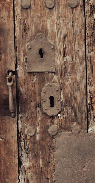 istock Wooden door with old lock 1442172640