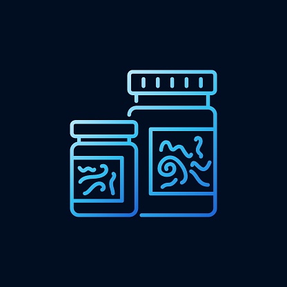 Anthelmintics and Drugs for Treating Worms vector concept blue line icon on dark background