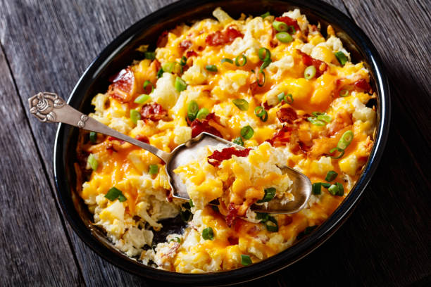 istock cauliflower bacon cheese casserole in baking dish 1442180267
