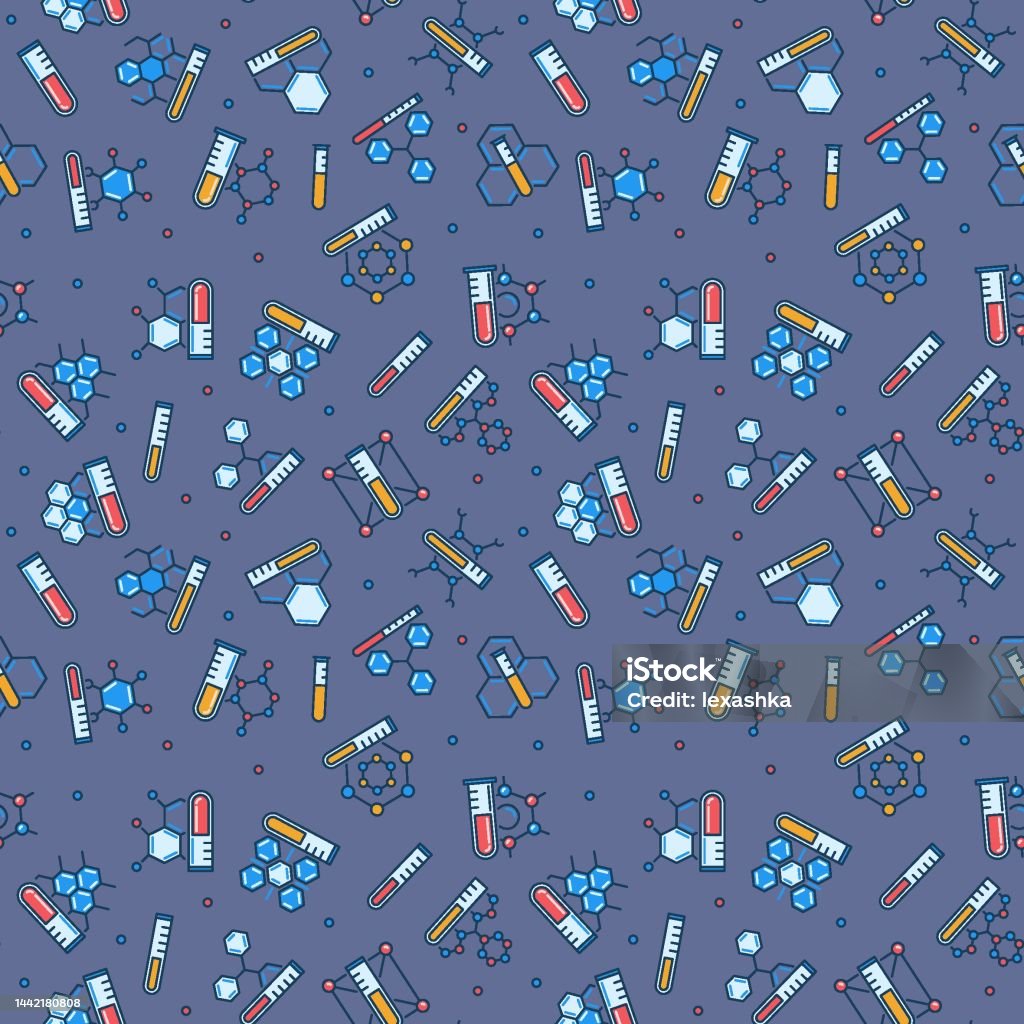 Laboratory Test Tubes With Molecules Colored Seamless Pattern Stock ...