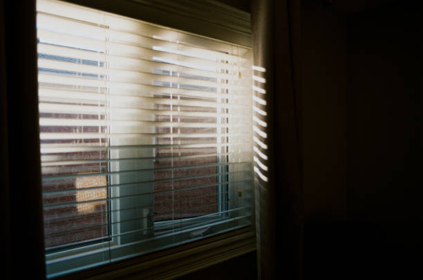istock Sunlight Shine Through Venetian Blinds Shot on Film 1442181397