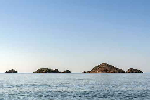 Three small uninhabited islands side by side in Fethiye, Turkey.