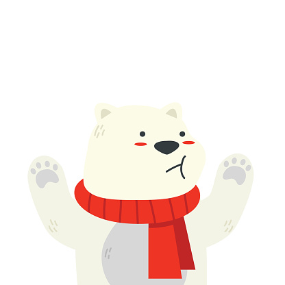 cute Arctic white polar bear with scarf cartoon