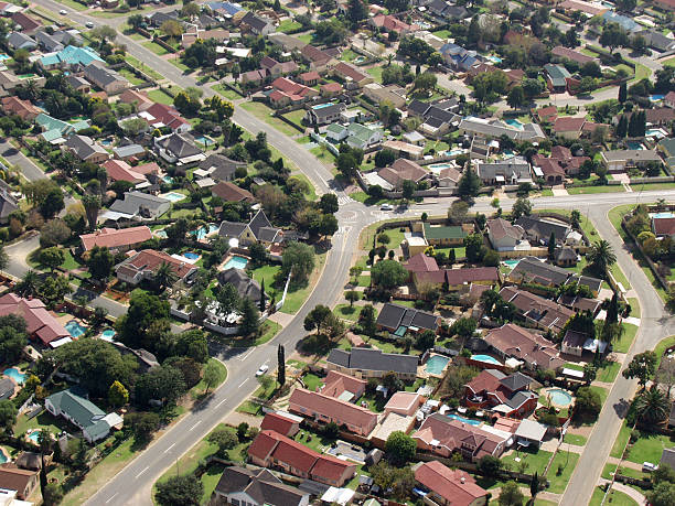 Middle class suburb from the air stock photo