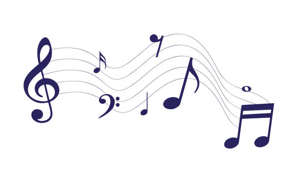 ilustrações, clipart, desenhos animados e ícones de notas musicais com redemoinhos, fundo musical, ilustração vetorial. - sheet music illustrations