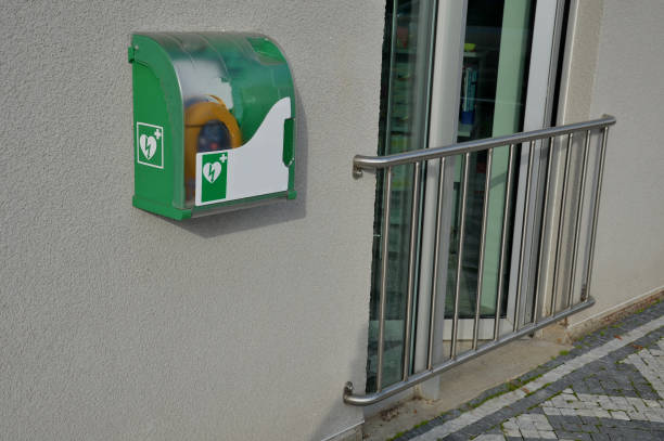 istock First aid AED defibrillator wall mounted storage cabinet in metal plastic transpa comes key door handle, fits all brands cardiac science for public place, plastic box, public park, street, restaurant 1442192159