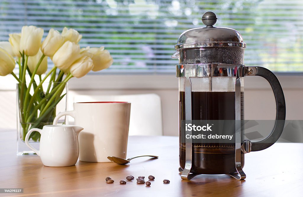 my morning cup of coffee French Press Stock Photo