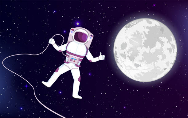 ilustraciones, imágenes clip art, dibujos animados e iconos de stock de astronauta y exploración del espacio y la luna. - astronaut space zero gravity spacewalk