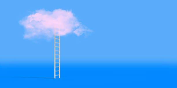 istock Stairs to the clouds on blue background 1442194333