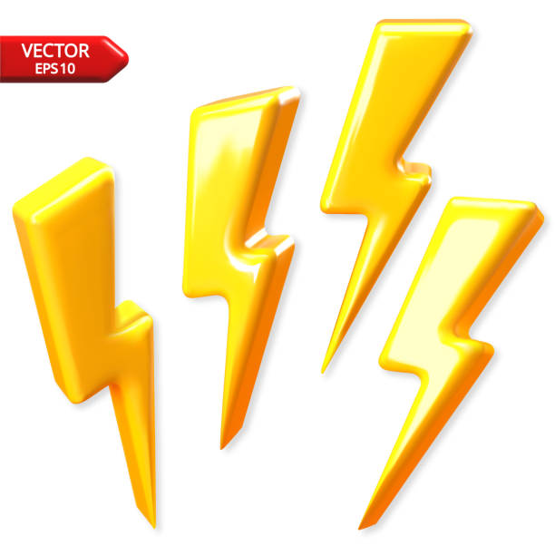 istock lightning, stop, danger. 3d Lightning Sign Yellow Color. Design in plastic realistic cartoon style. Volume set of icon isolated on white background. Vector illustration. 1442196851