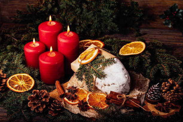 istock Christmas stollen on wooden background. baking for Xmas 1442198538