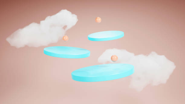 istock Podium floating in air with cloud on background. 1442199771