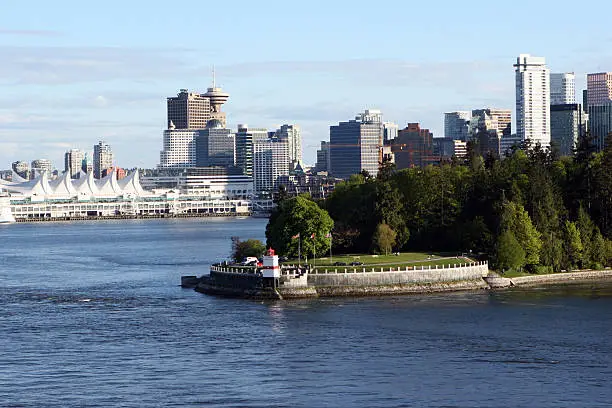 Beautiful Stanley Park in the foreground against the City of Vancouver B.C.