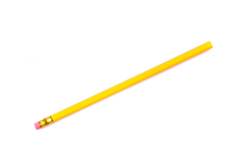 unsharpened yellow pencil with eraser, isolated over white
