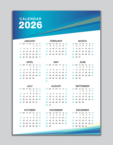 Wall Calendar 2026 Template Desk Calendar 2026 Design Week Start Sunday ...