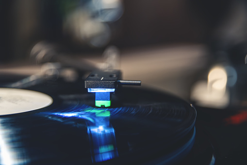 Vinyl Record Player Playing Music Macrophotography