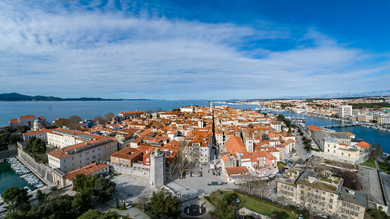 Beautiful drone panorama of Zadar old town, Croatia