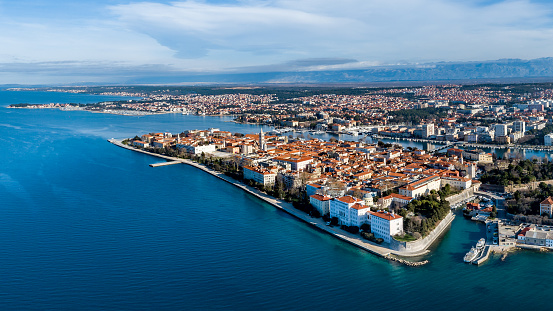 Beautiful drone panorama of Zadar old town, Croatia