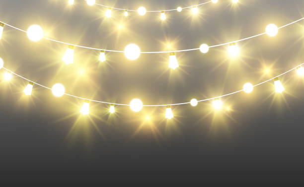 istock Christmas bright, beautiful lights, design elements. Glowing lights for design of Xmas greeting cards. Garlands, light Christmas decorations. 1442212553