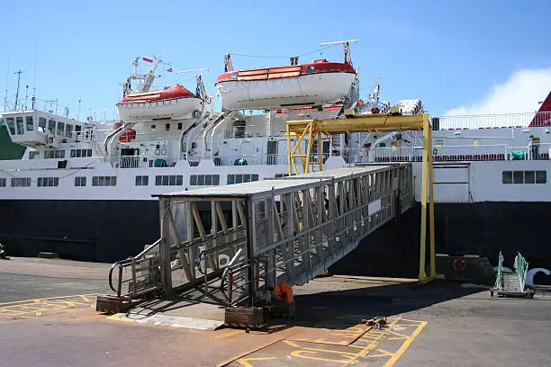 ferry with gangway for boarding at dock