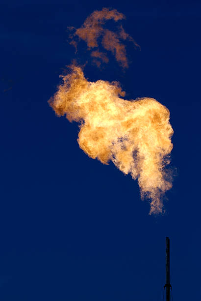 Flames From Gas Well Burn Off stock photo