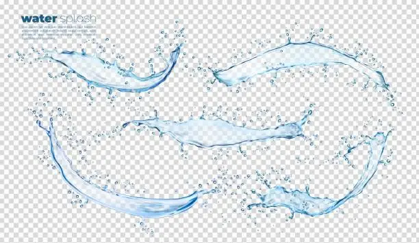 Vector illustration of Isolated blue water waves splash, flow with drops