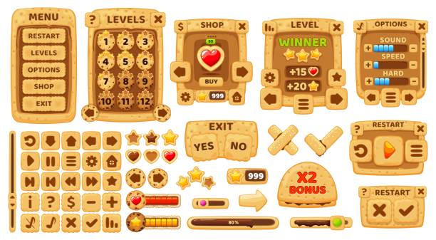 ilustrações, clipart, desenhos animados e ícones de cartoon cookie cracker interface do jogo ui e gui - sliding control panel control playing