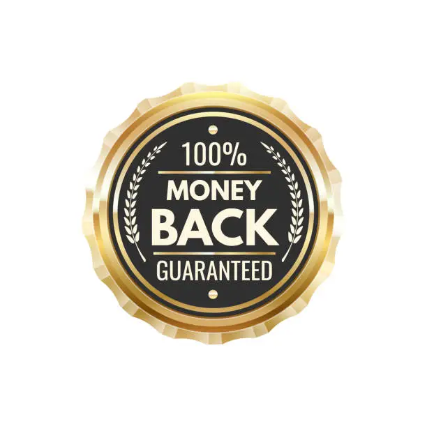 Vector illustration of Money back guarantee golden badge and metal label