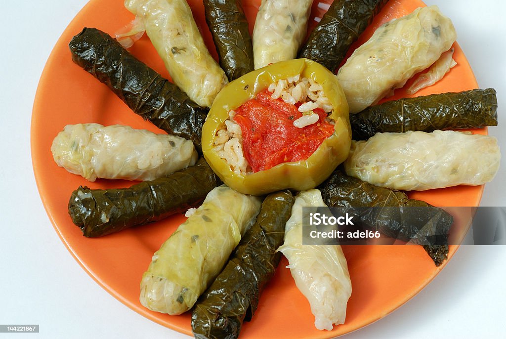 Stuffed grapewine  and cabbage leaves Portion of stuffed with rice and spices grapevine and cabbage leaves Antipasto Stock Photo